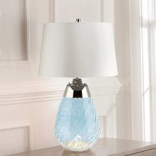 Additional picture of Elstead Lena Small Dual Light Blue Glass Table Lamp with White Shade