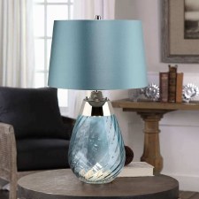 Additional picture of Elstead Lena Small Dual Light Blue Glass Table Lamp with Blue Shade