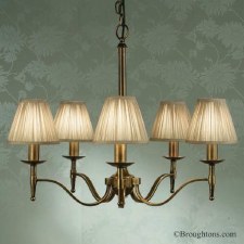Additional picture of Stanford 5 Arm Chandelier Antique Brass Beige Shades
