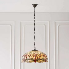 Additional picture of Interiors 1900 Beige Dragonfly Large Tiffany Ceiling Pendant Light