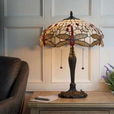 Additional picture of Interiors 1900 Beige Dragonfly Medium Tiffany Table Lamp