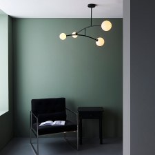 Additional picture of Bere Regis Globe 4 Light Semi Flush Ceiling Light Matt Black and Opal Glass