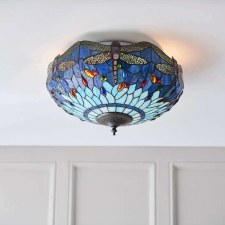 Additional picture of Interiors 1900 Blue Dragonfly Tiffany Medium Flush Light