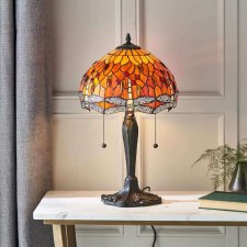 Additional picture of Interiors 1900 Flame Dragonfly Tiffany Table Lamp
