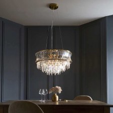 Additional picture of Morden 9 Light Chandelier Brushed Brass & Crystal