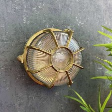 Additional picture of Extra Large Radial Porthole Bulkhead Light Raw Brass