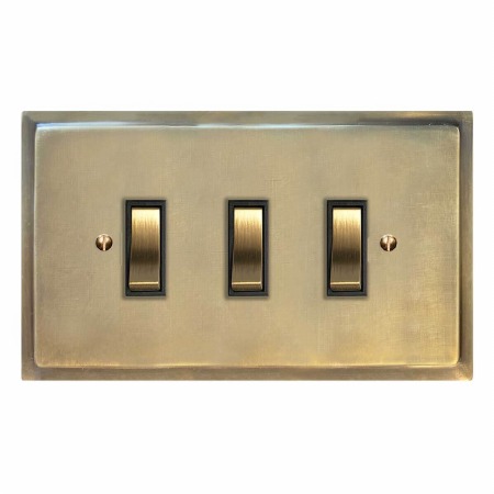 Mode Rocker Light Switch 3 Gang Antique Satin Brass