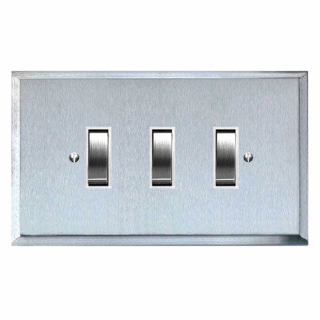 Mode Rocker Light Switch 3 Gang Satin Chrome & White Trim