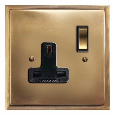 Mode Switched Socket 1 Gang Hand Aged Brass