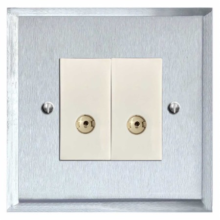 Mode TV Socket Outlet 2 Gang Satin Chrome & White Trim