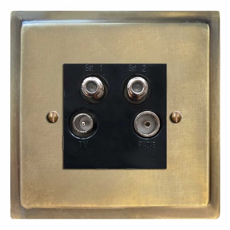 Mode Quadplex TV Socket Antique Satin Brass