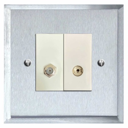 Mode Satellite & TV Socket Outlet Satin Chrome & White Trim