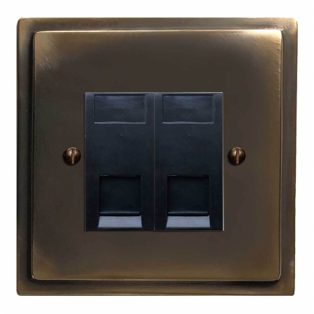 Mode Telephone Socket Secondary 2 Gang Dark Antique Relief