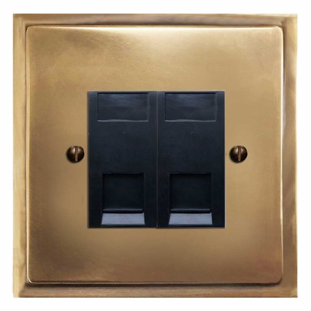 Mode Telephone Socket Secondary 2 Gang Hand Aged Brass