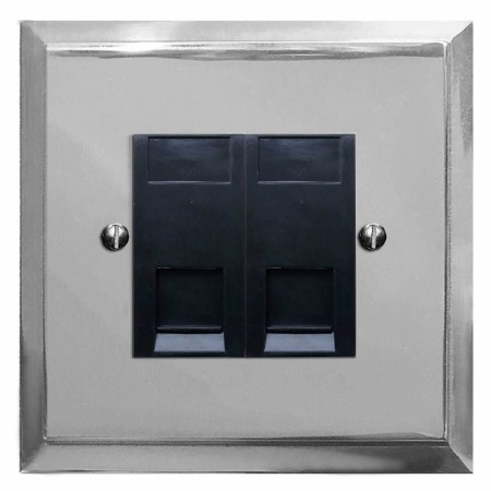 Mode Telephone Socket Secondary 2 Gang Polished Chrome & Black Trim