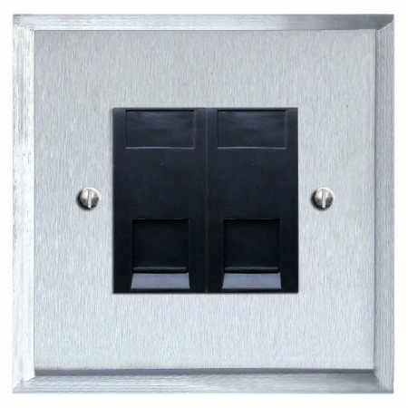 Mode Telephone Socket Secondary 2 Gang Satin Chrome & Black Trim