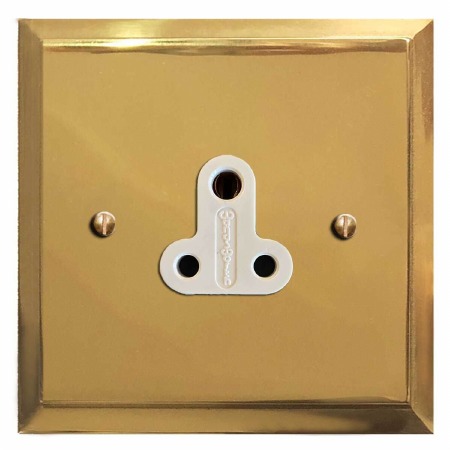 Mode Lighting Socket Round Pin 5A Polished Brass Lacquered & White Trim