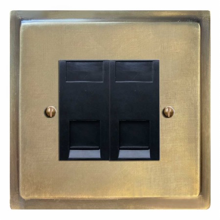 Mode RJ45 Socket 2 Gang CAT 5 Antique Satin Brass