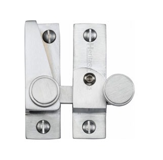 Heritage Hook Plate Sash Fastener V1106L Lockable Satin Chrome