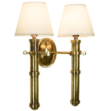 Velsheda Double Wall Light Sconce - Renovated Brass & White Shades