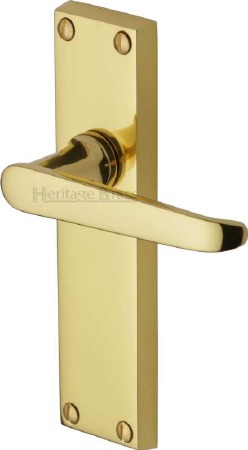 Heritage Victoria Latch Door Handles V3913 Polished Brass Lacquered