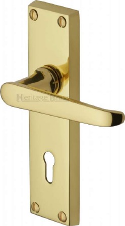 Heritage Victoria Door Lock Handles V3900 Polished Brass Lacquered