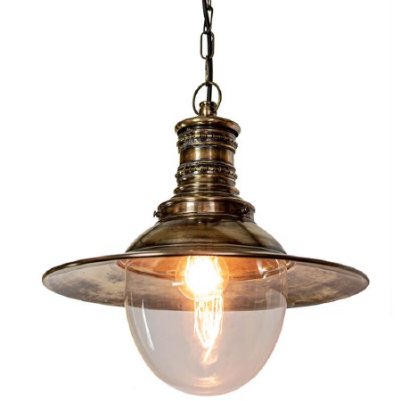 Victoria Station Hanging Lamp Renovated Brass with Clear Glass