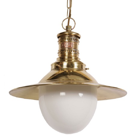 Victoria Station Hanging Lamp Polished Brass with Opal Glass
