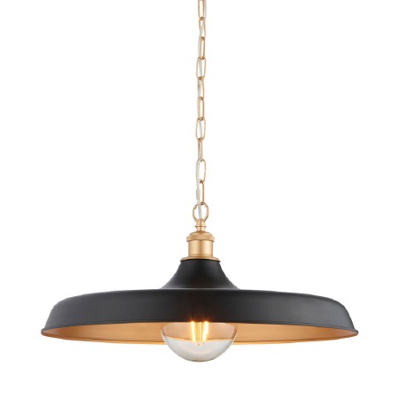Farway Single Pendant Light Matt Black & Brass