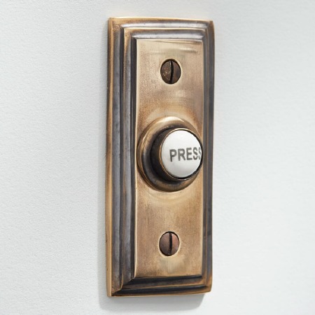 Edwardian Rectangular Door Bell Push Renovated Brass