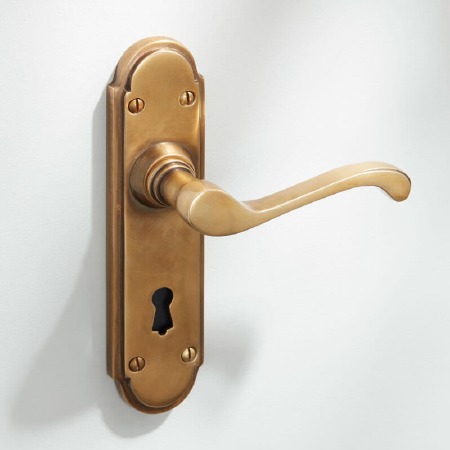 Coronet Door Handles Lock Plate Antique Satin Brass