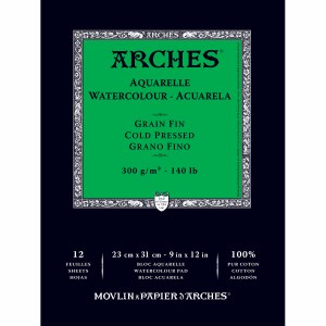 Arches 140lb Cold Press Watercolor Pad 9x12, 12 Sheets