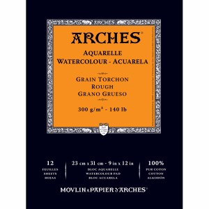 Arches 140lb Rough Watercolor Pad 9x12, 12 sheets