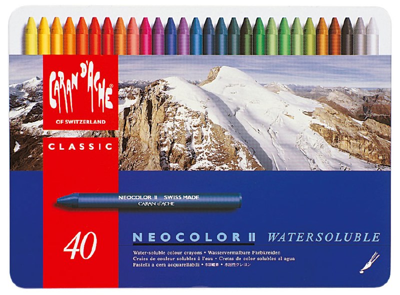 Caran D'Ache Neocolor II Watersoluble Crayon Set of 40 In a Metal Tin