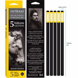 Nitram Soft Round Charcoal Sticks Medium - 8mm