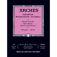 Arches 140lb Hot Press Watercolor Pad 9x12, 12 Sheets