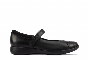 Clarks 'Etch Beam Kid' Girls School Shoes (Black Leather)