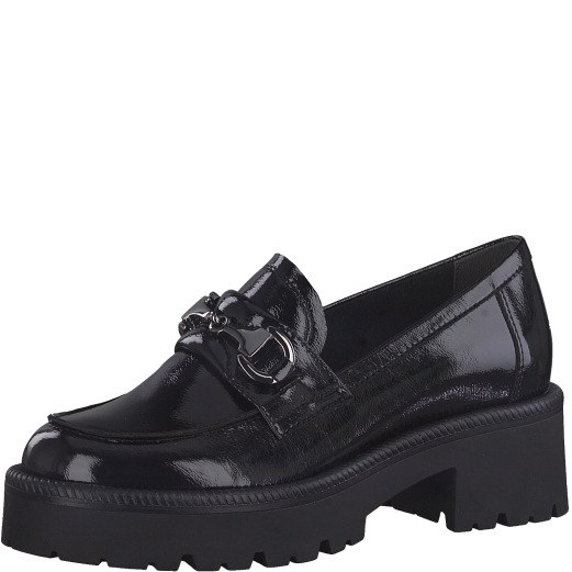 Negen ketting Reis Tamaris '24714' Ladies Loafer Shoes (Black Patent) - Hand Footwear Ltd
