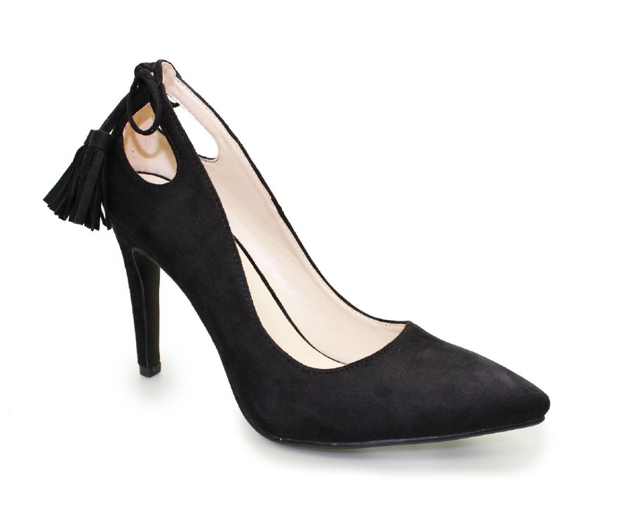 ladies black suede court shoes