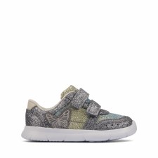 Clarks 'Ath Wing Toddler' Girls Shoes (Pewter Metallic)