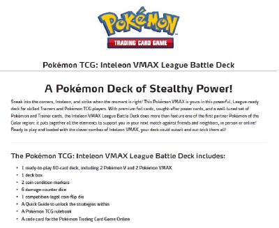 POKEMON INTELEON VMAX BTL DECK 