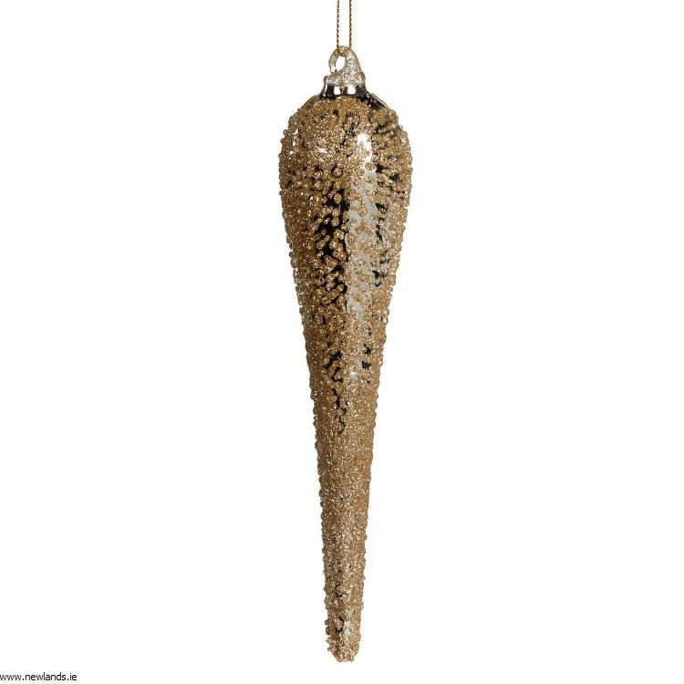 Christmas Bauble Glass Icicle With Crush Champagne Decoration 20cm