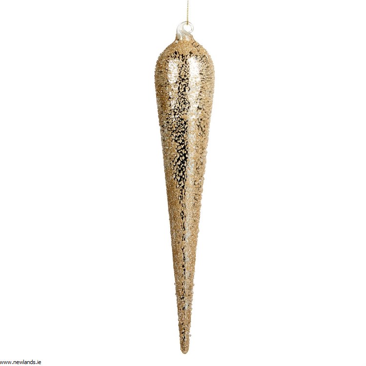 Christmas Bauble Glass Icicle With Crush Champagne Decoration 30cm