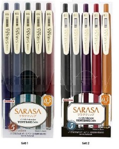 Zebra Sarasa Clip Vintage Colours Gel Pen-- Pack of 5