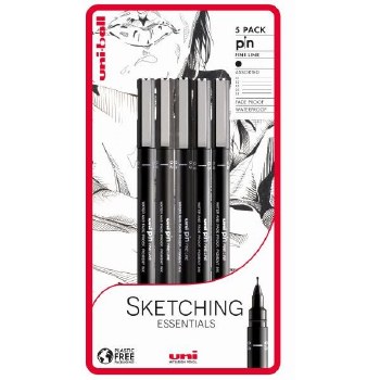 Uni Pin Fine Line Pens - Set of 5 Black