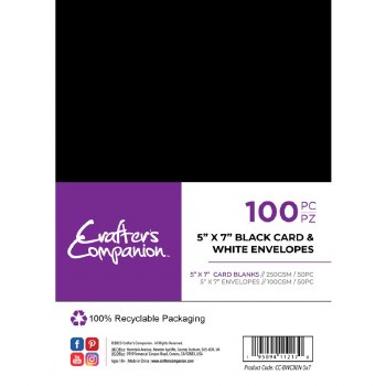 Crafter's Companion - 5x7" Black Card & White Envelopes 100pc