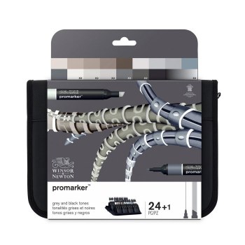 Brush Marker Set 24 Grey & Blk