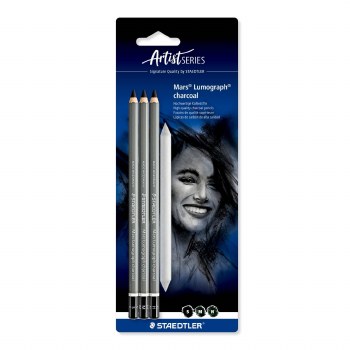 Mars Lumograph Charcoal Set of 3 + Paper Stump