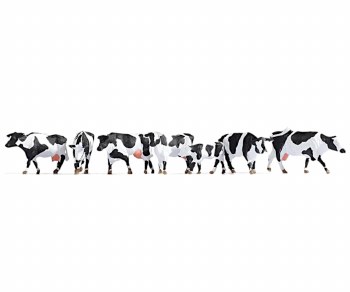 Model Figures Set of 7 Black & White Cows