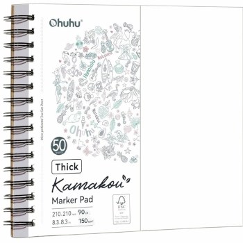 Ohuhu Bleedproof Double-Sided Marker Pad, Spiral Bound 8.3x8.3"